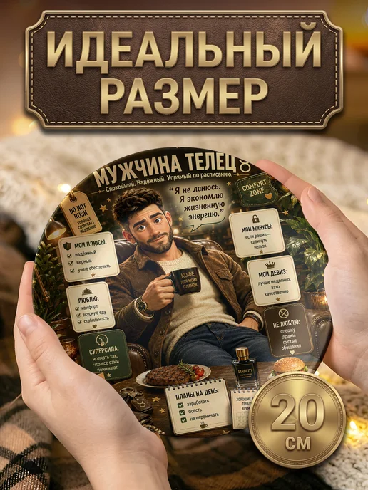 CupArt! Тарелка декоративная Знак Зодиака Мужчина Телец, белый, фото 2