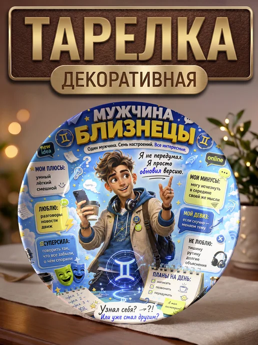 CupArt! Тарелка декоративная Знак Зодиака Мужчина Близнецы, белый