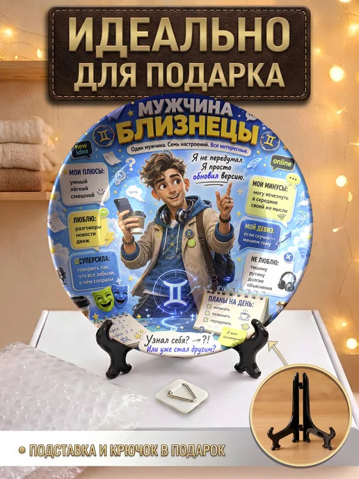 CupArt! Тарелка декоративная Знак Зодиака Мужчина Близнецы, белый, фото 5