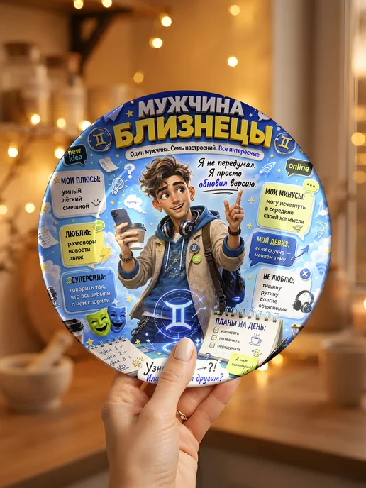 CupArt! Тарелка декоративная Знак Зодиака Мужчина Близнецы, белый, фото 7