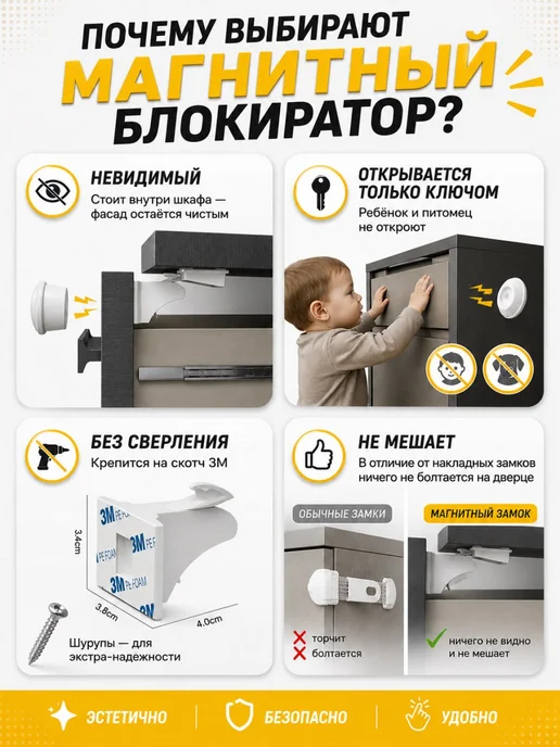 MALLBAR LAND Блокиратор магнитный на мебель, белый, фото 2