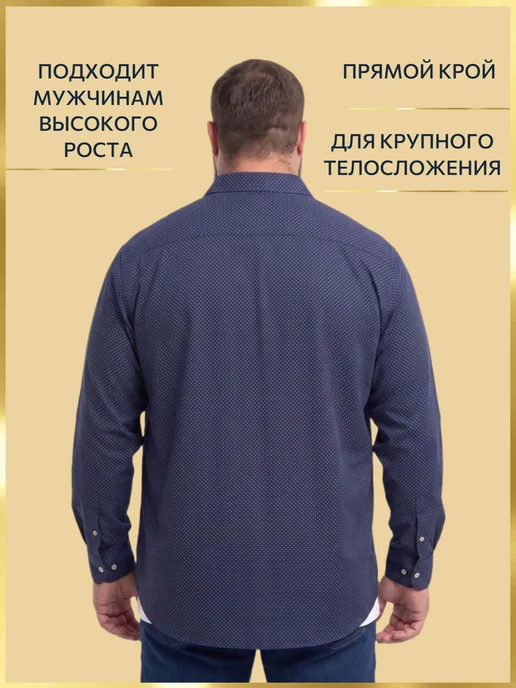 GALION Рубашка хлопковая мужская большого размера Галион, синий, фото 3