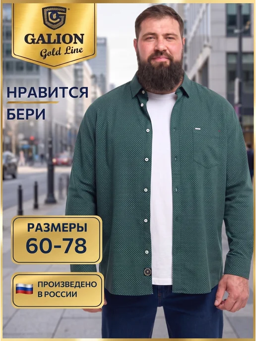 GALION Рубашка хлопковая мужская большого размера Галион, зеленый