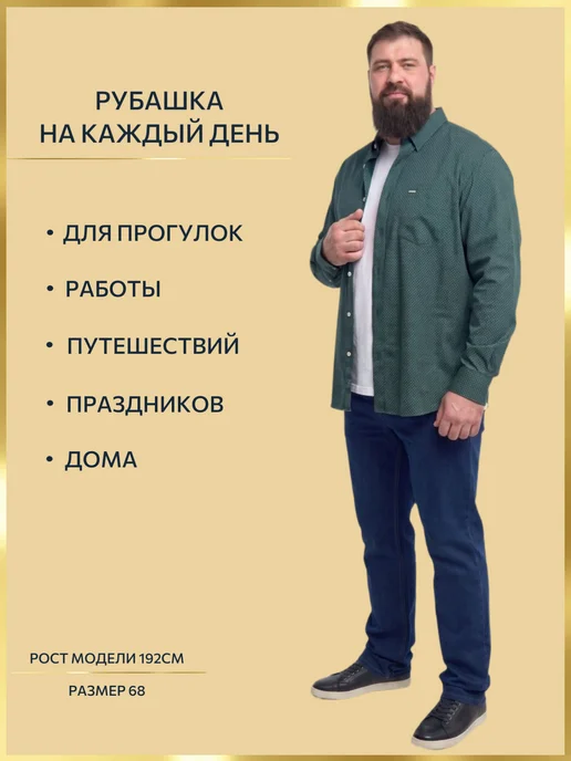 GALION Рубашка хлопковая мужская большого размера Галион, зеленый, фото 4
