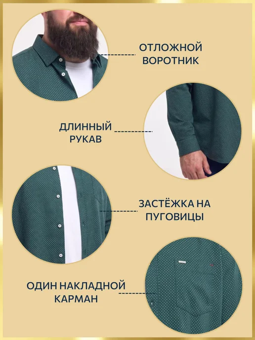 GALION Рубашка хлопковая мужская большого размера Галион, зеленый, фото 5