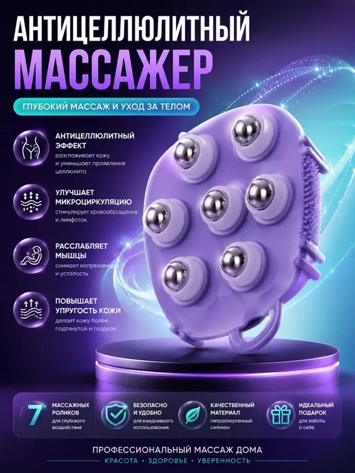 МирПло89 массажер ручной антицеллюлитный с роликами для тела, синий