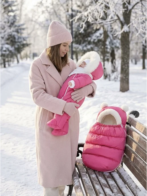 mom&baby Конверт на выписку новорожденного зима, розовый, фото 2