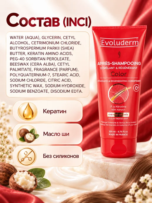 Evoluderm Кондиционер с кератином для окрашенных волос 200 мл, 200 мл, фото 5