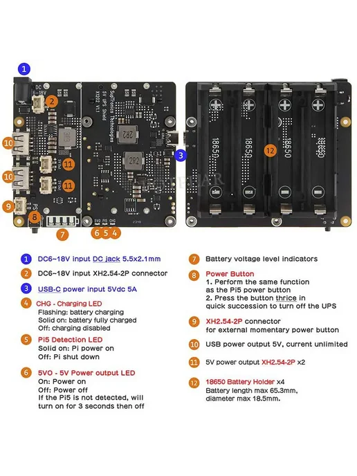 Нет бренда Плата расширения Raspberry Pi 5 источник бесперебойного пита, вариант, фото 6