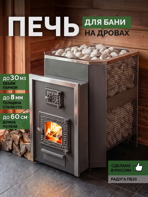Банная печь Радуга ПБ33 сталь 8 мм, дверца со стеклом, вариант