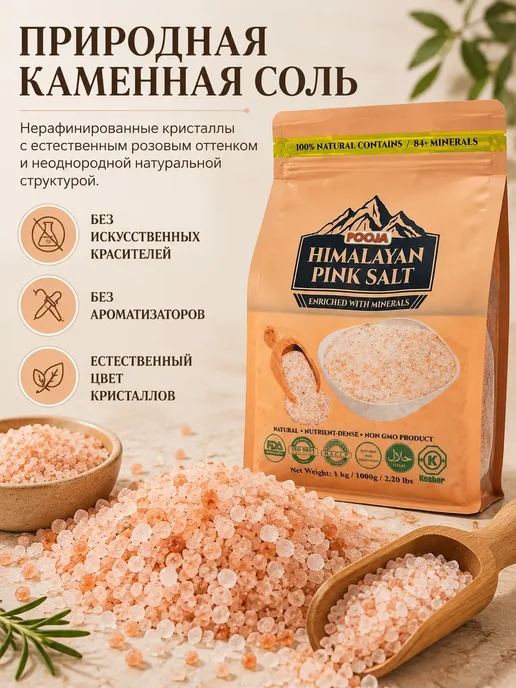 ИНИМ Гималайская розовая соль пищевая натуральная 1 кг, 1 кг, фото 2
