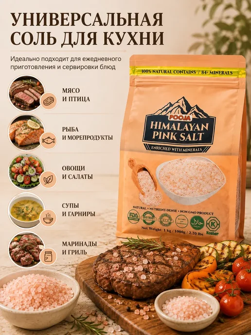 ИНИМ Гималайская розовая соль пищевая натуральная 1 кг, 1 кг, фото 3