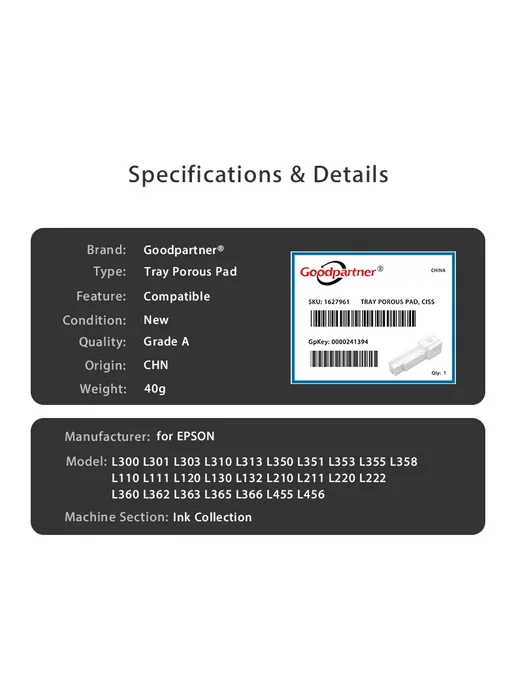 Goodpartner Губка для сбора чернил для Epson L350 L351 L353, черный, фото 6
