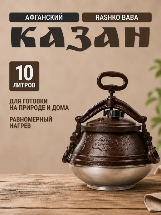 rashko baba Казан афганский 8 л алюминий (черный), 10 л