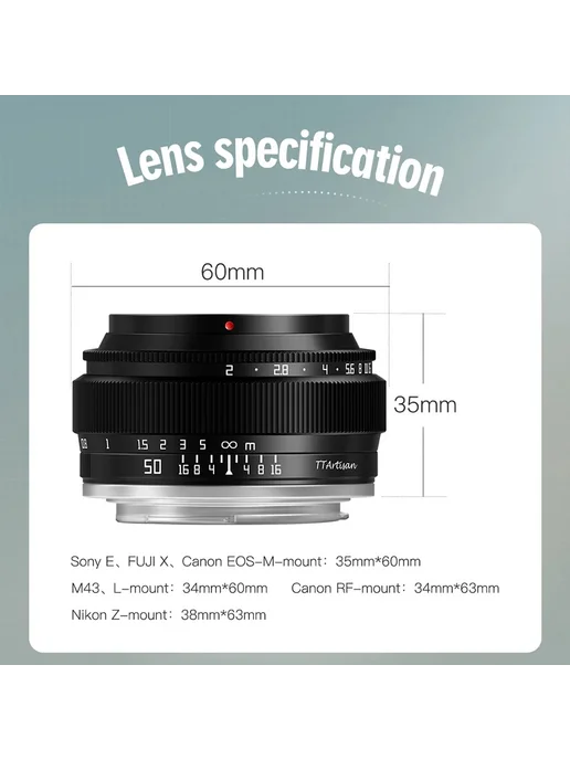 TTArtisan 50mm F2.0 Black объектив, черный, фото 4