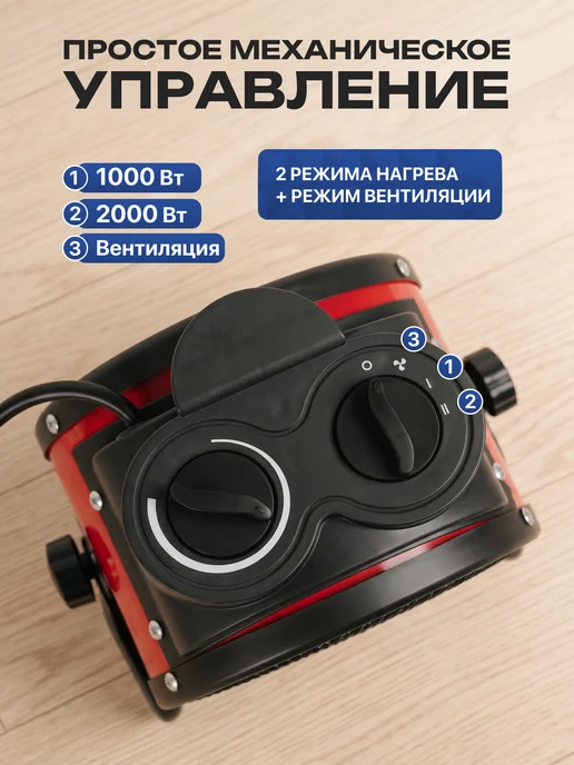 VAKS Тепловая пушка электрическая 2000 Вт до 20 м² черная, 2000 Вт, фото 5