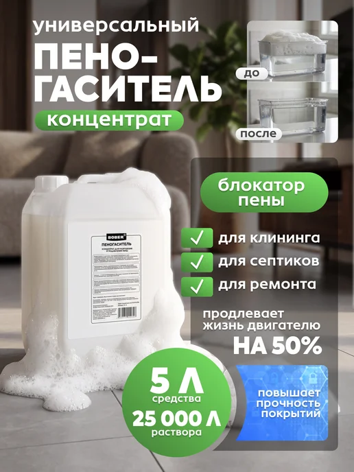 Пеногаситель для пылесоса, клининга, гипса и бетона 1л, 5 л