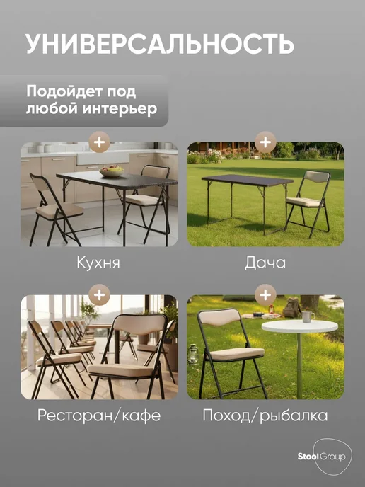 STOOL GROUP Стул складной со спинкой мягкий велюр Джонни, черный, фото 7