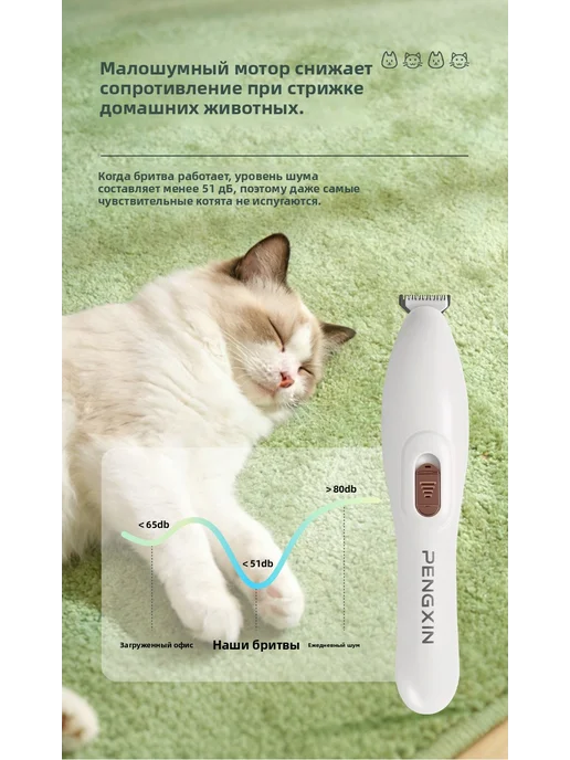 Триммер для лап кошек и собак, тихая работа, белый