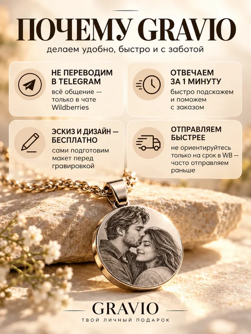 Gravio Подвеска кулон с гравировкой глаз на заказ, серый, фото 7