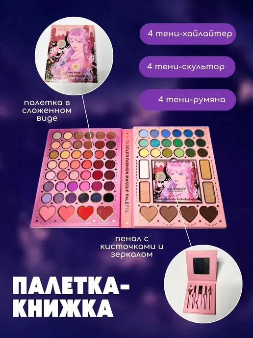 Подарок для девочек 3–15 лет, набор косметики — 72 цвета, 72 цв., фото 4