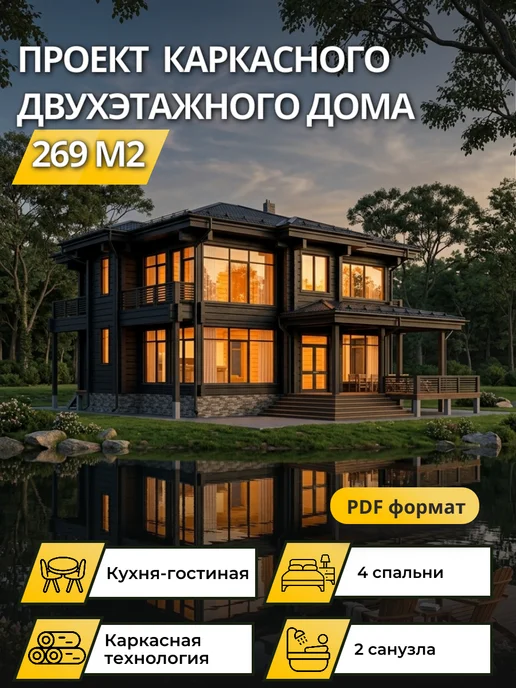 Онлайн проекты Проект каркасного двухэтажного дома 269 кв.м, вариант