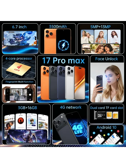 Ivmi 17 Pro Max, черный, 6.7", 3 16 ГБ, 4G, Android, 16 ГБ, 4 г, черный, фото 3