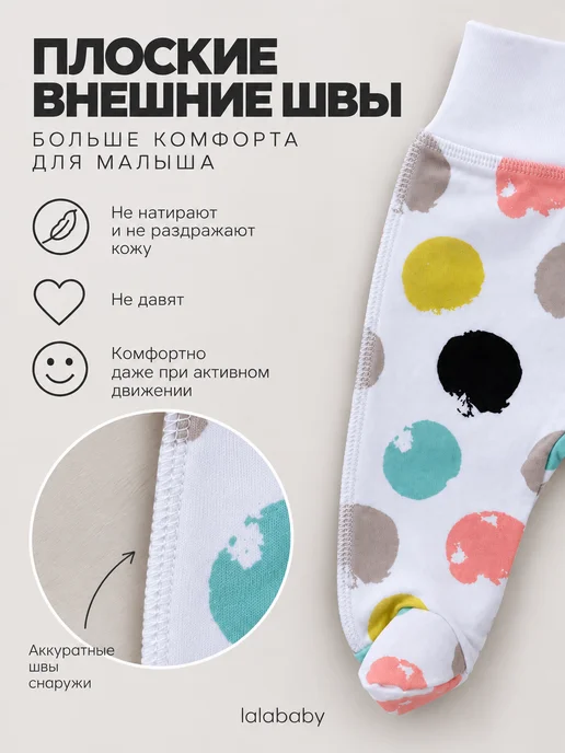 Lalababy Ползунки для новорожденных Горошек штанишки закрытая ножка, черный, фото 3