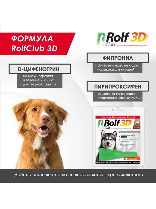 Rolf club 3D Капли от клещей блох комаров RolfClub 3D для собак 4-10 кг, 2040 кг, фото 4