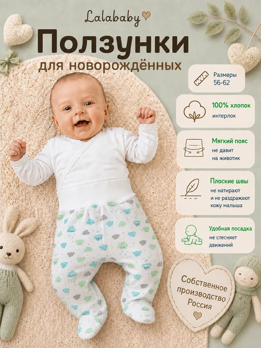 Lalababy Ползунки для новорожденных Зеленое облако штанишки, зеленый