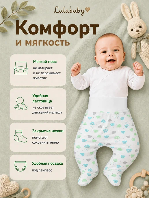 Lalababy Ползунки для новорожденных Зеленое облако штанишки, зеленый, фото 3