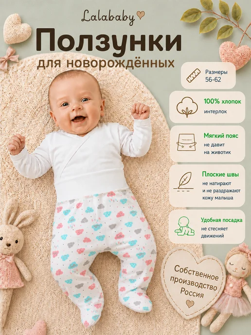 Lalababy Ползунки для новорожденных Зеленое облако штанишки, розовый