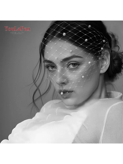 TOPQUEEN Классическая короткая свадебная фата с жемчугом MA3, белый, фото 2