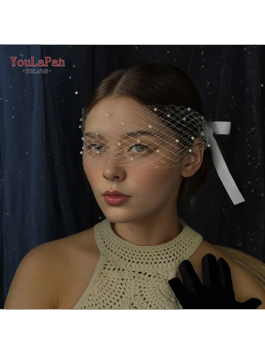 TOPQUEEN Классическая короткая свадебная фата с жемчугом MA3, белый, фото 3
