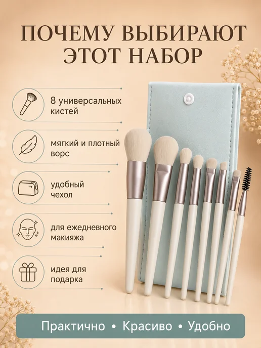 Кисти для макияжа набор профессиональные в тубусе, 8 шт, 8 шт, фото 2