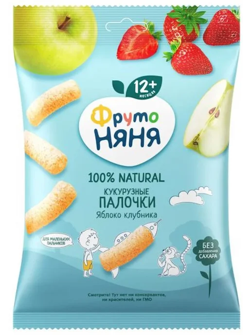 ФрутоНяня Кукурузные детские палочки с яблоком и клубникой 9 шт, 20 г, фото 2