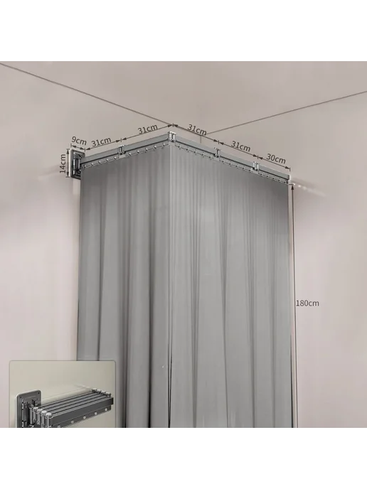 Складной металлический карниз для душа With curtain Dark 5, серый