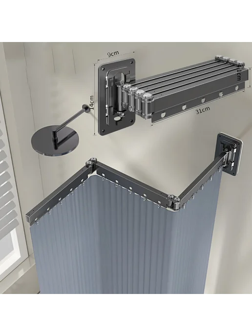 Складной металлический карниз для душа With curtain Dark 5, серый, фото 2