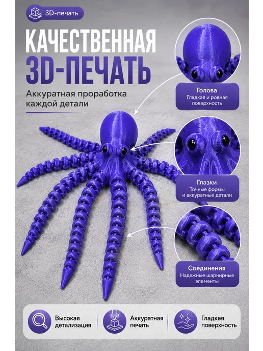 Осьминог антистресс 3D — подвижная игрушка, черный, фото 5