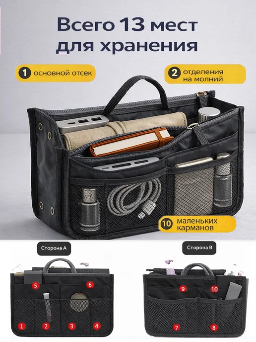 Органайзер для сумки Аксессуар для сумок и рюкзаков, чёрный, черный, фото 3