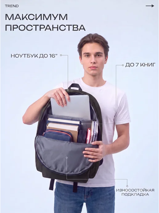 LORRO Портфель школьный для подростка набор городской, черный, фото 6