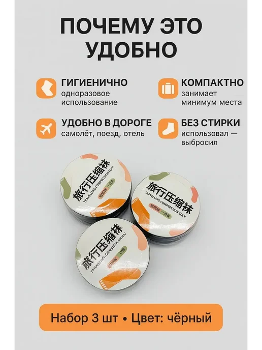 WeLuxe Store Носки одноразовые в индивидуальной упаковке*, черный, фото 2