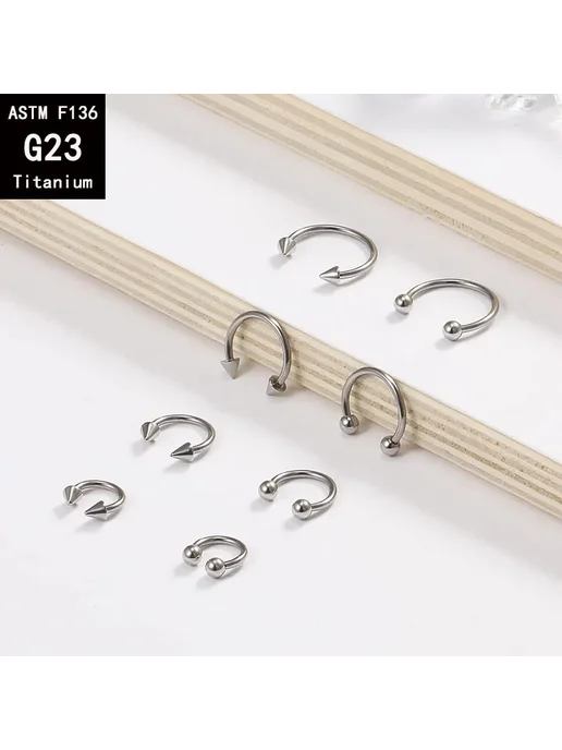 Титановые кольца для пирсинга ASTM F136, 5шт, 1.2x6x3, 5 шт, фото 4