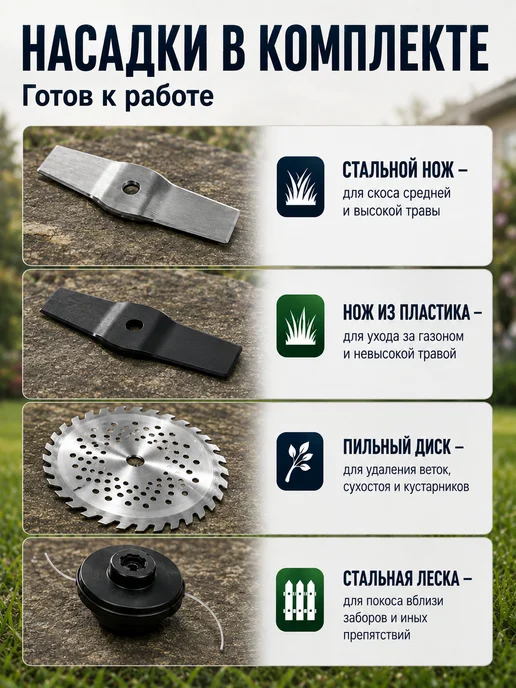Садовый триммер мощный для травы аккумуляторный, синий, фото 6