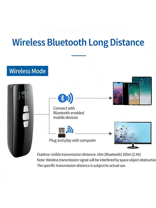 luxuglow Миниатюрный портативный сканер штрих-кодов USB Bluetooth 2.4, черный, фото 6