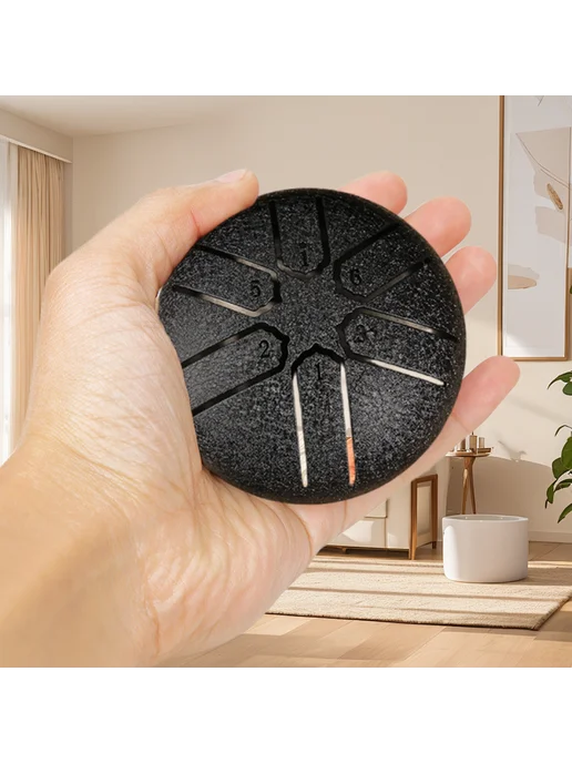 3 дюйма 6 нот A-Key Steel Tongue Drum с палочками, черный, черный, фото 2