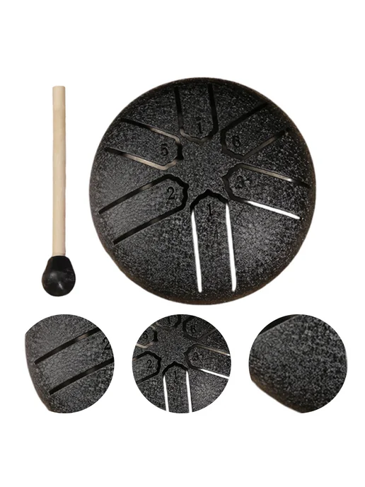 3 дюйма 6 нот A-Key Steel Tongue Drum с палочками, черный, черный, фото 4