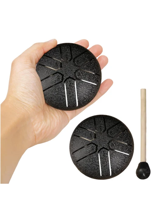 3 дюйма 6 нот A-Key Steel Tongue Drum с палочками, черный, черный, фото 5
