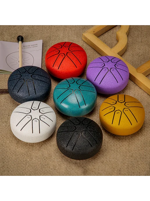 3 дюйма 6 нот A-Key Steel Tongue Drum с палочками, черный, черный, фото 7