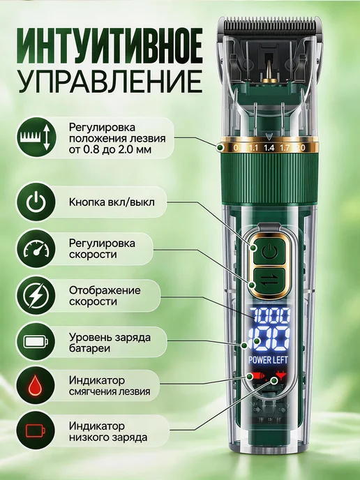 Машинка для стрижки животных, зеленый, фото 4